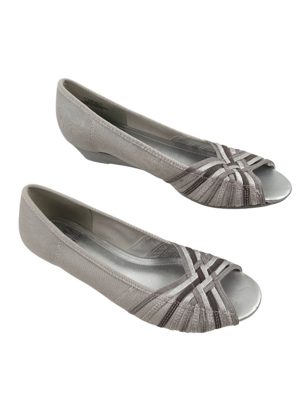 Impo Stretch Pumps Riswel Womens 9.5 Gray Wedge Heel Peep Toe Shoes Comfort